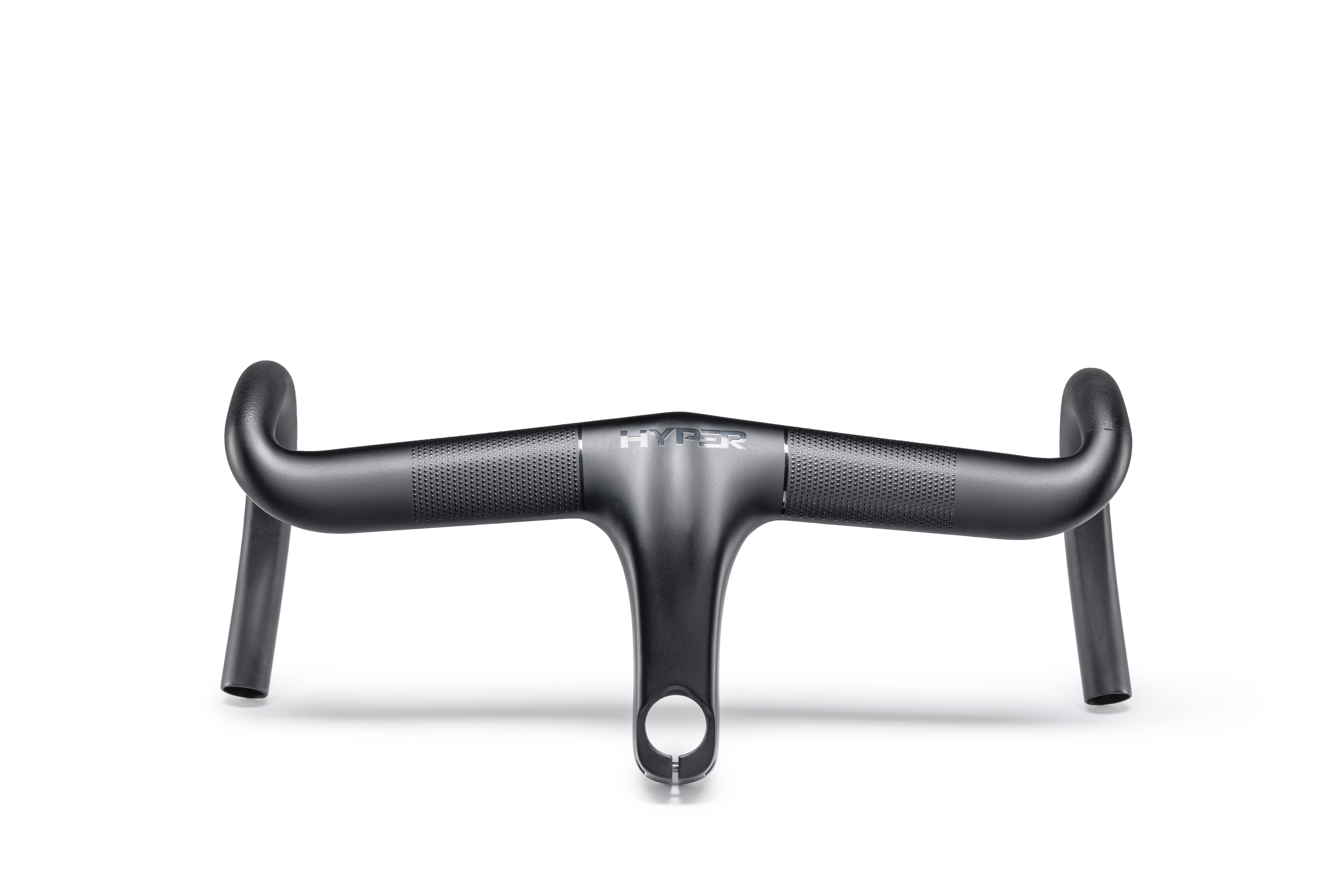 Matte black carbon fiber HYPER integrated bicycle handlebar with textured grip.